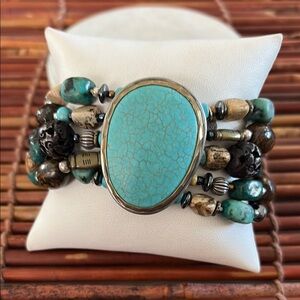 Silpada Blue and Black Multi-Strand Bracelet Turquoise Colored Howlite